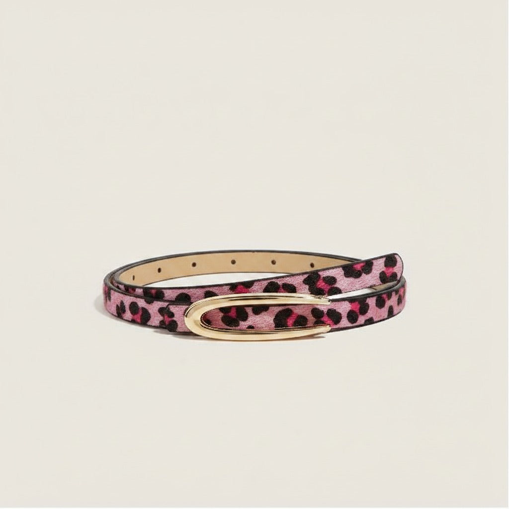 Leopard Print Oval Buckle Slim Belts Pack