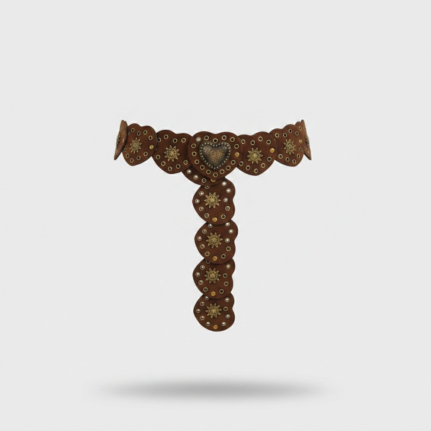 Brown Studded Heart Chain Belt