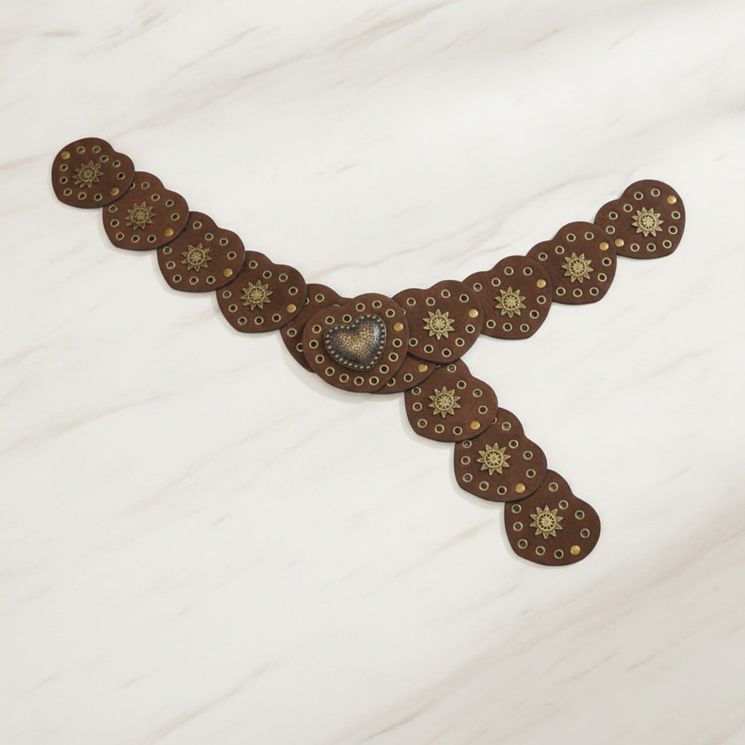 Brown Studded Heart Chain Belt