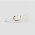 White Braided Woven Belt With Gold Buckle
