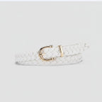 White Braided Woven Belt With Gold Buckle