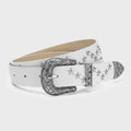 White Leather Star Studded Western Belt