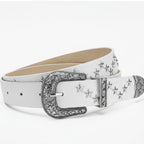 White Leather Star Studded Western Belt – scarves & belts (view 1)