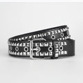 Black Studded Leather Belt With Silver Buckle