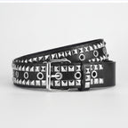 Black Studded Leather Belt With Silver Buckle