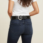 Black Leather Studded Circle Buckle Belt