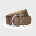 Studded Brown Leather Circle Buckle Belt