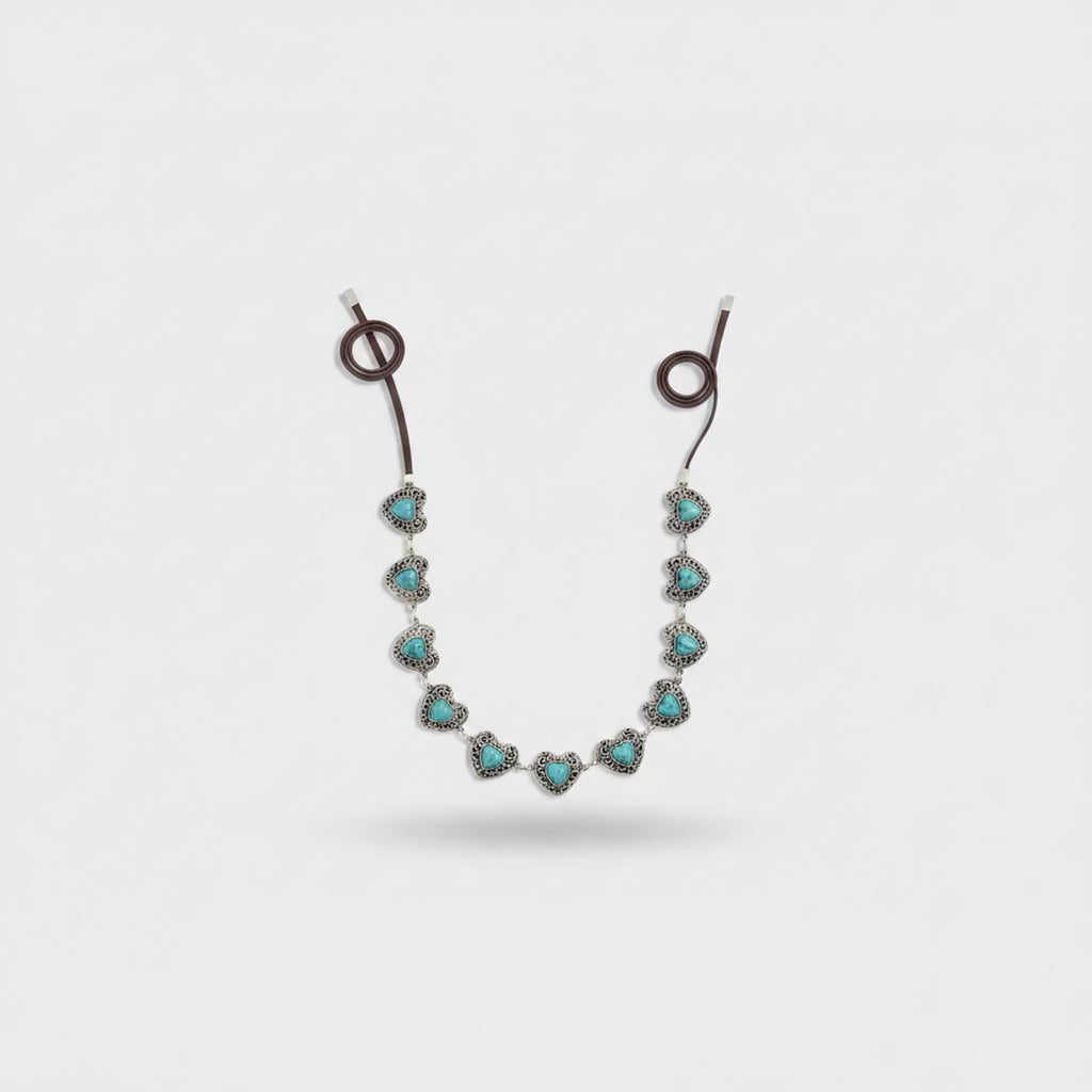 Turquoise Heart Beaded Chain Belt