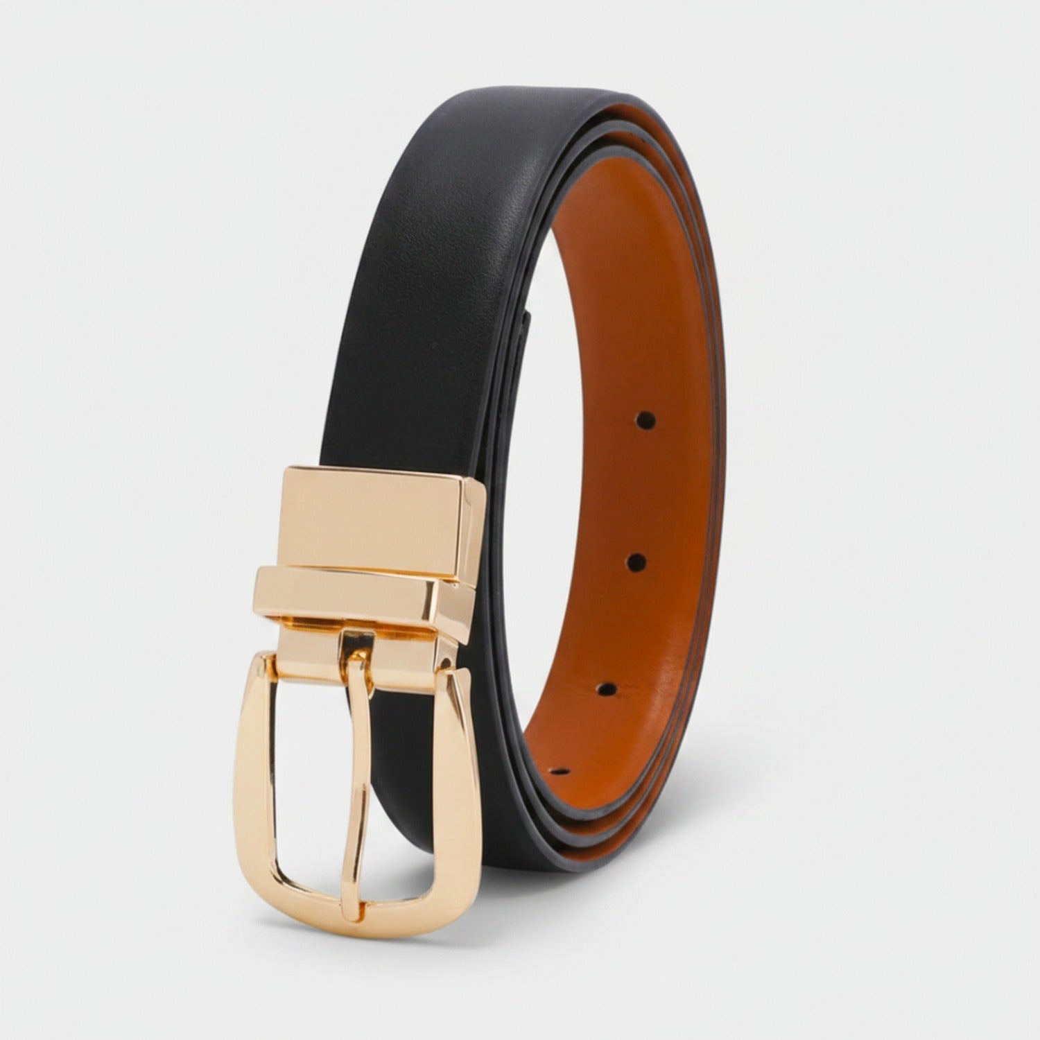 Black Leather Belt With Gold Buckle