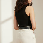 Black Leather Belt With Gold Buckle