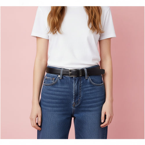 Black Leather Reversible Belt With Silver Buckle