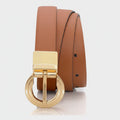 Cognac Leather Belt With Gold Circle Buckle