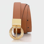 Cognac Leather Belt With Gold Circle Buckle