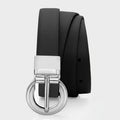Black Leather Belt Silver Circle Buckle