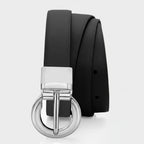 Black Leather Belt Silver Circle Buckle