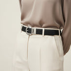 Black Leather Belt Silver Circle Buckle