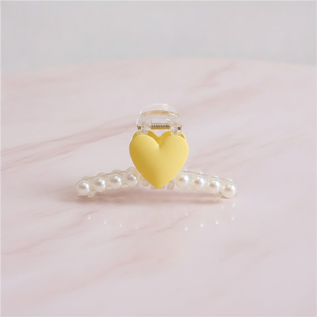 Yellow Heart Pearl Beaded Hair Claw – hair accessories (view 2)
