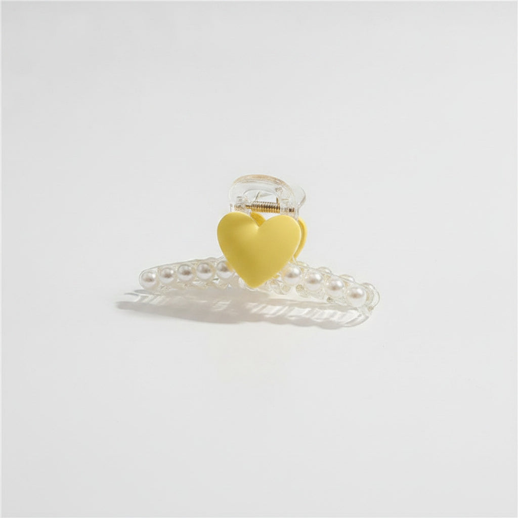Yellow Heart Pearl Beaded Hair Claw – hair accessories (view 1)