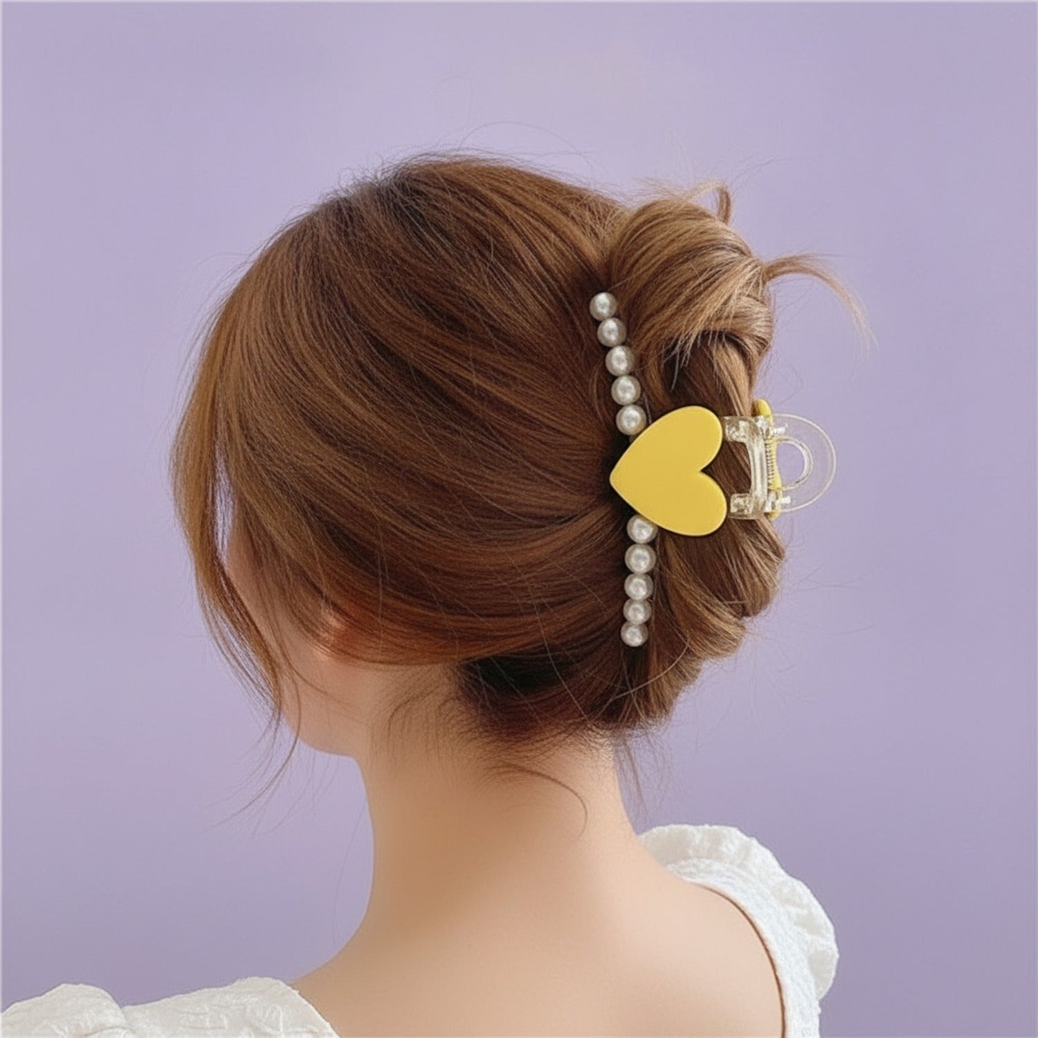 Yellow Heart Pearl Beaded Hair Claw