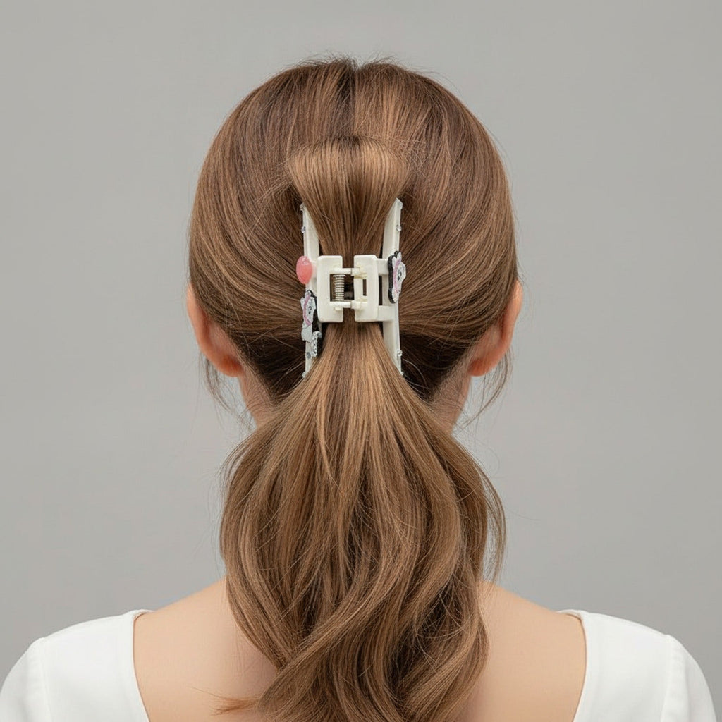 Cream Kitty Hair Claw With Rhinestone Accents – hair accessories (view 3)