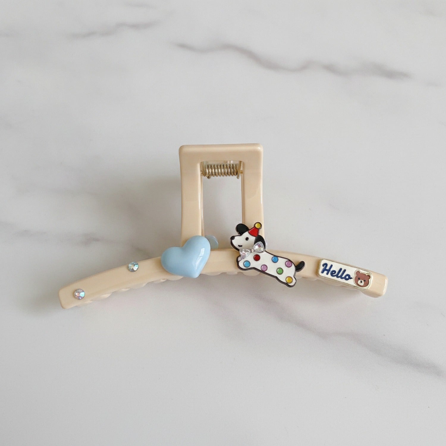 Wooden Hair Claw With Blue Charm Detail