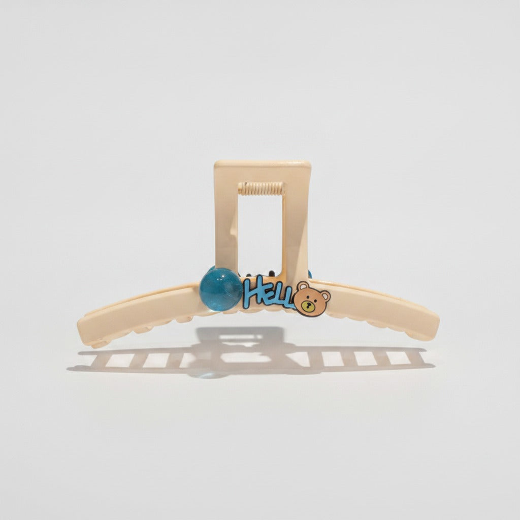 Wooden Hair Claw With Blue Charm Detail – hair accessories (view 1)