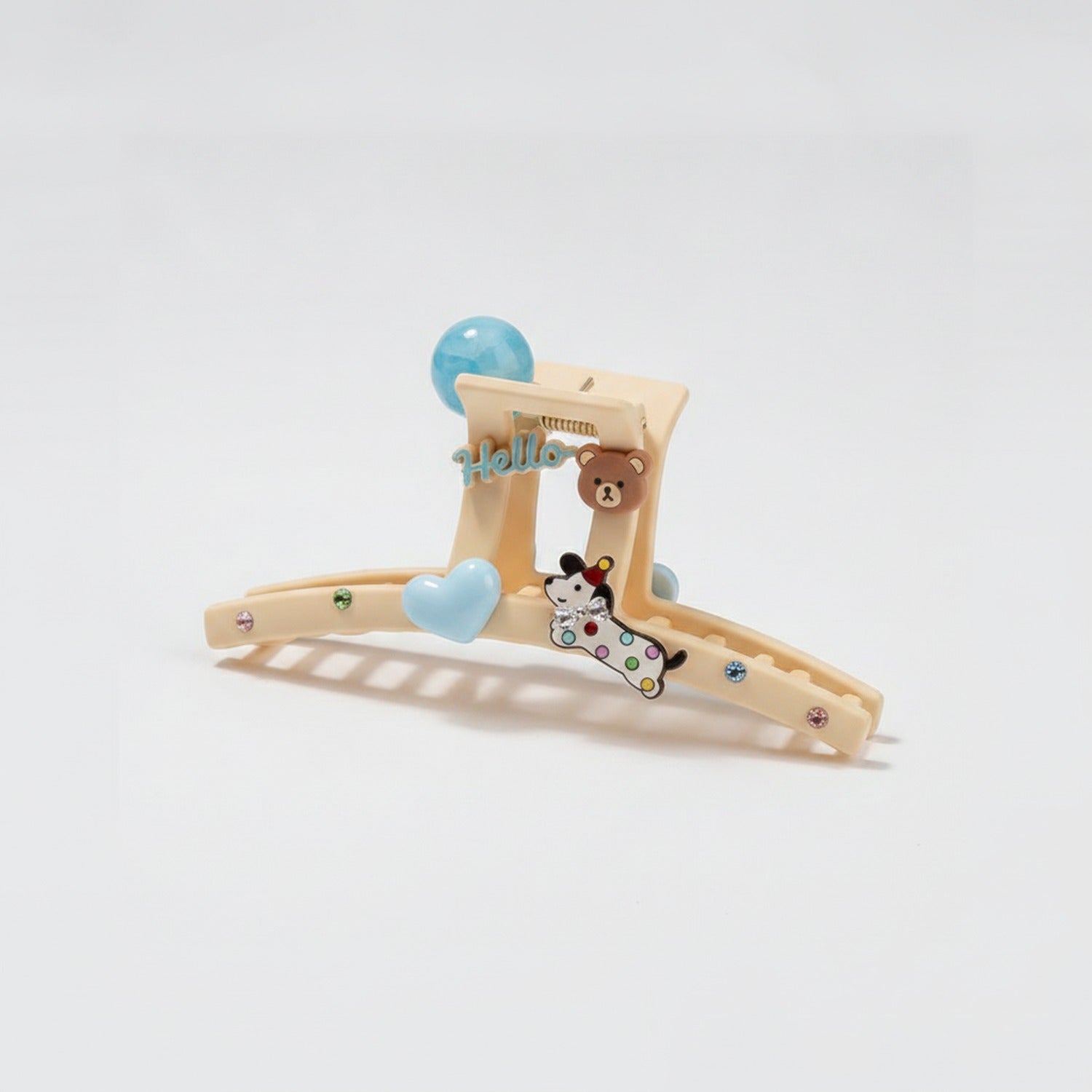 Wooden Hair Claw With Blue Charm Detail