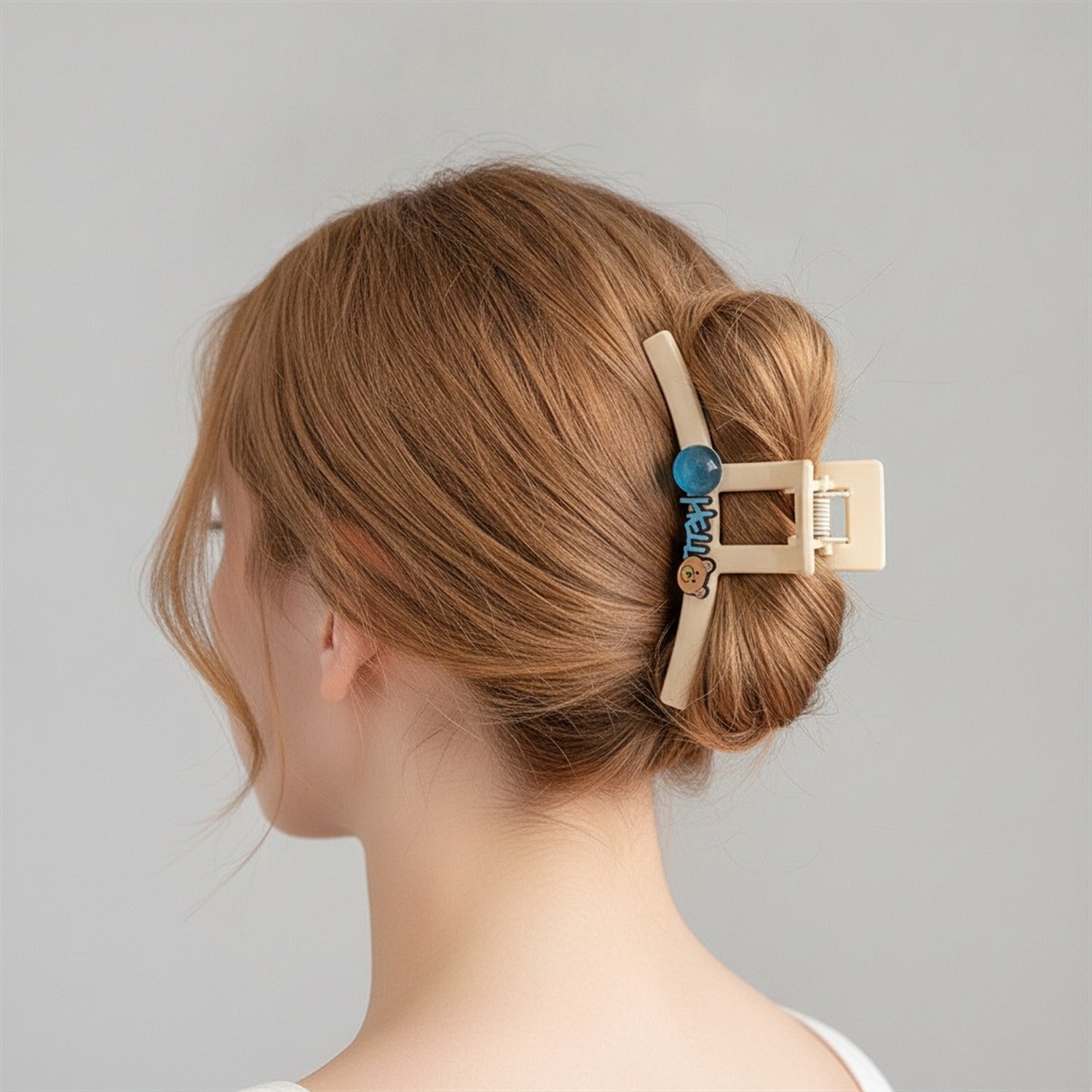 Wooden Hair Claw With Blue Charm Detail