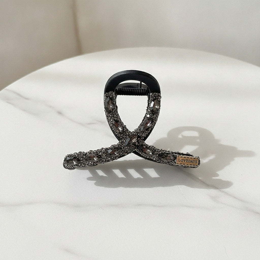 Rhinestone Claw Hair Clip - Black