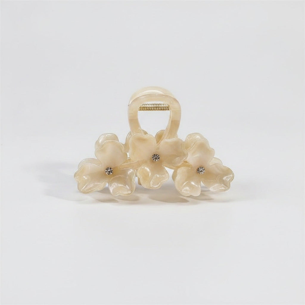 Pearl Flower Hair Claw Rhinestone - Cream White