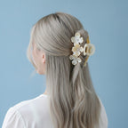 Pearl Flower Hair Claw Rhinestone - Cream White