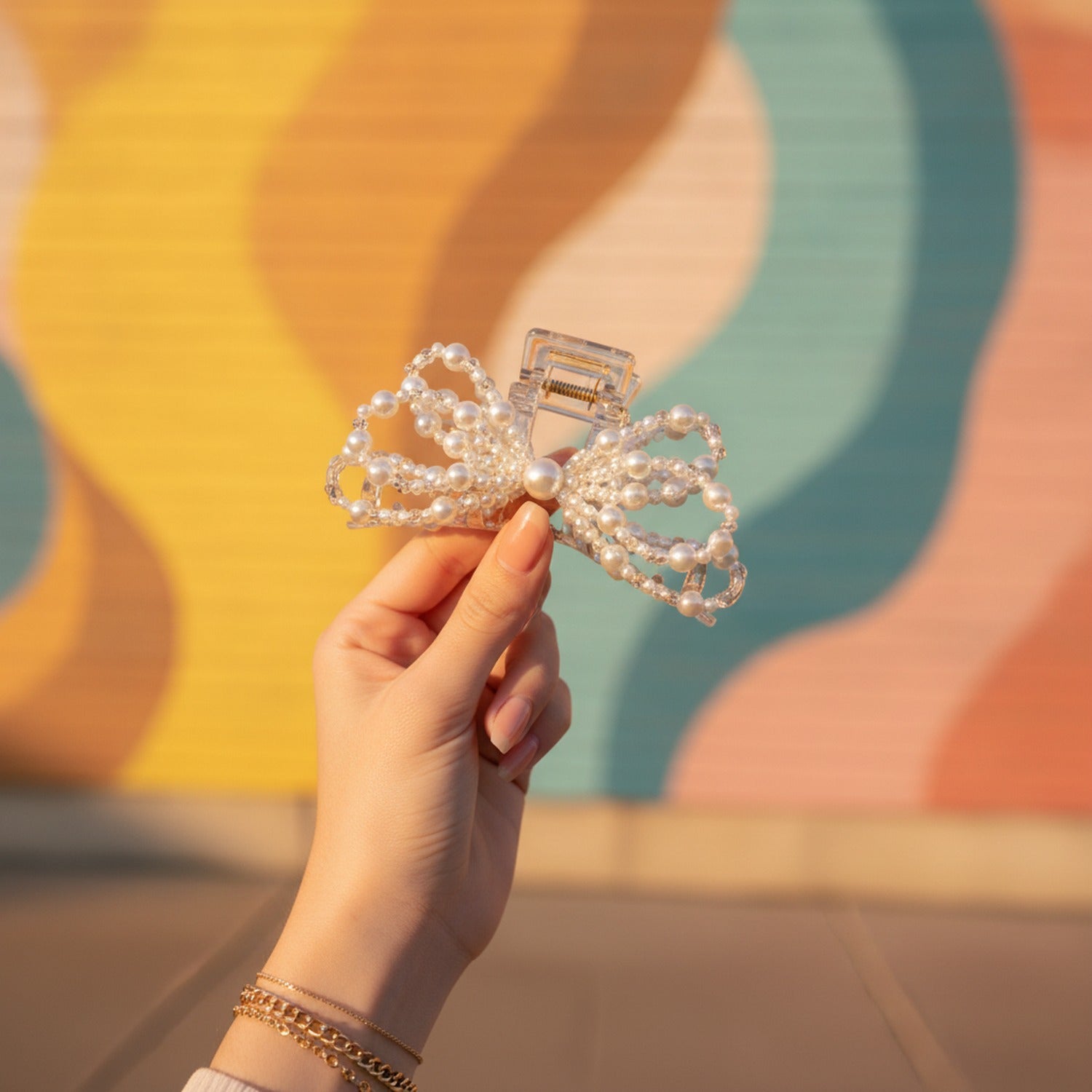 Pearl Beaded Butterfly Hair Claw Clip