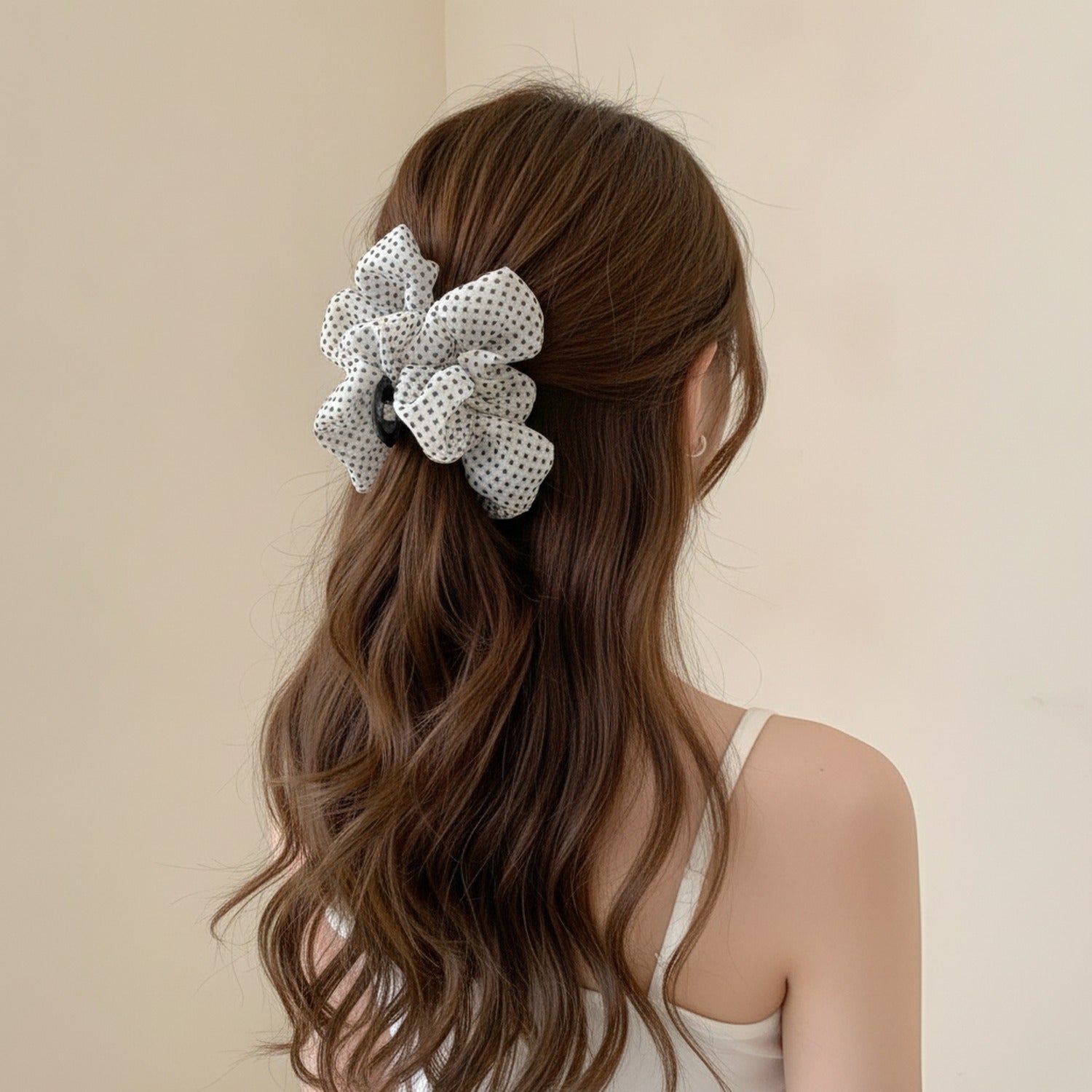 Hair Claw Clip - Cream Polka Dot