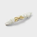 Cream Ruched Hair Clip With Gold Bow