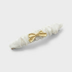 Cream Ruched Hair Clip With Gold Bow