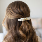 Cream Ruched Hair Clip With Gold Bow