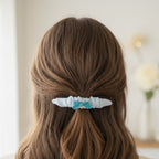 White Puffy Hair Clip With Turquoise Bow
