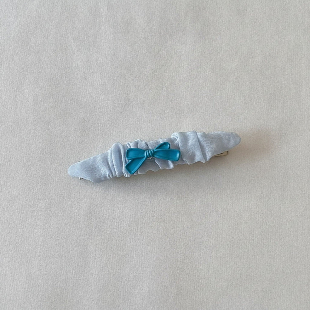 White Puffy Hair Clip With Turquoise Bow – hair accessories (view 2)