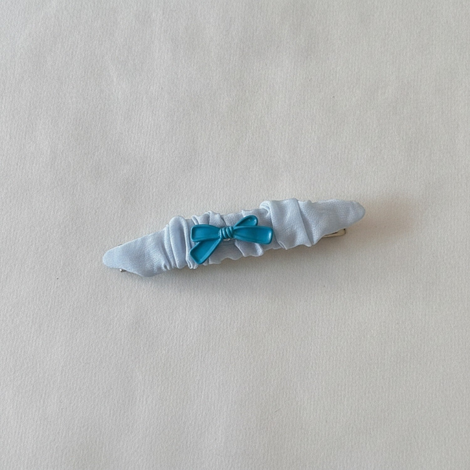 White Puffy Hair Clip With Turquoise Bow