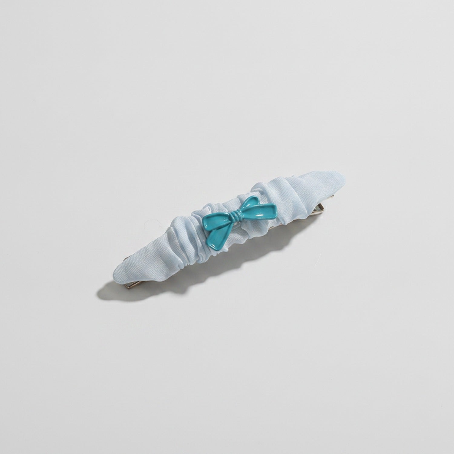 White Puffy Hair Clip With Turquoise Bow