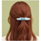 White Puffy Hair Clip With Turquoise Bow – hair accessories (view 3)