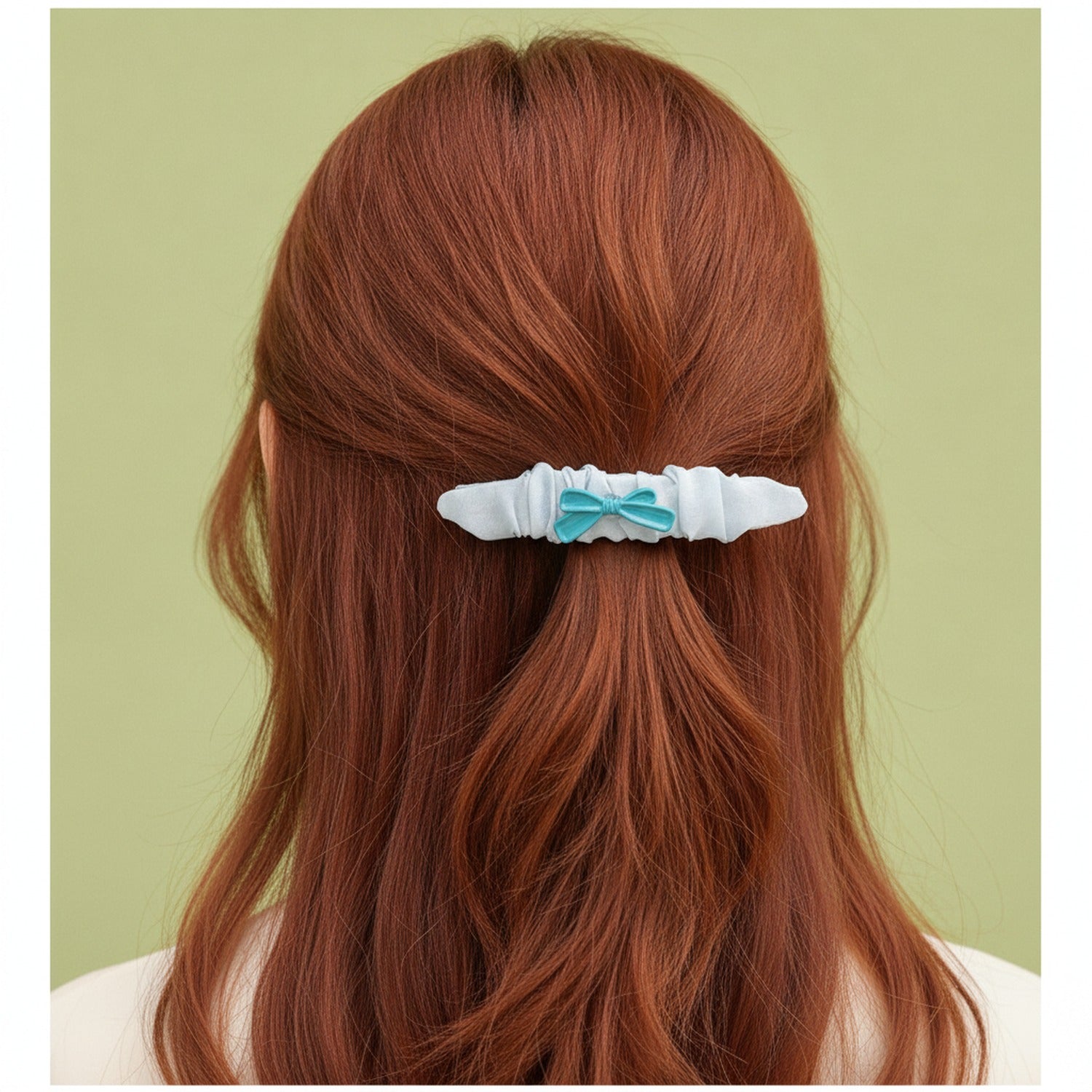 White Puffy Hair Clip With Turquoise Bow