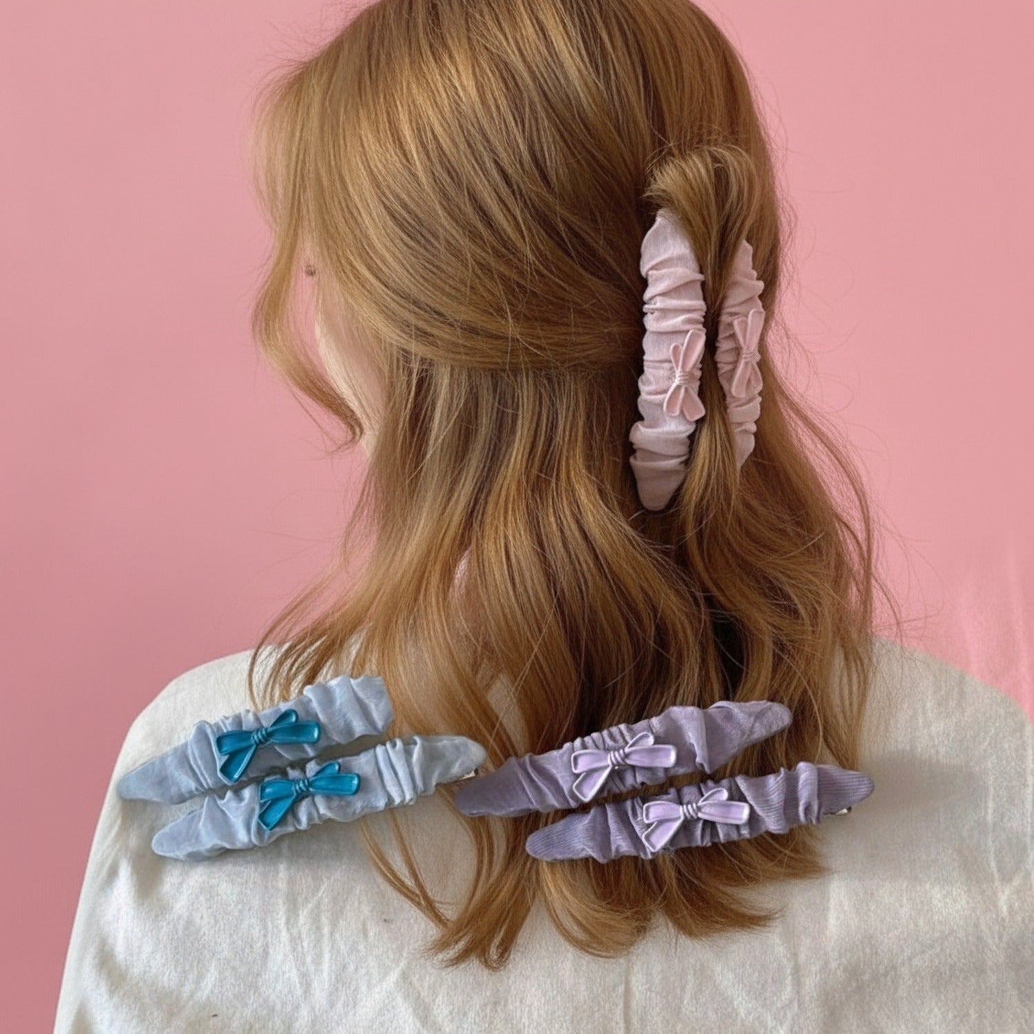Velvet Bow Hair Clip Rose Gold