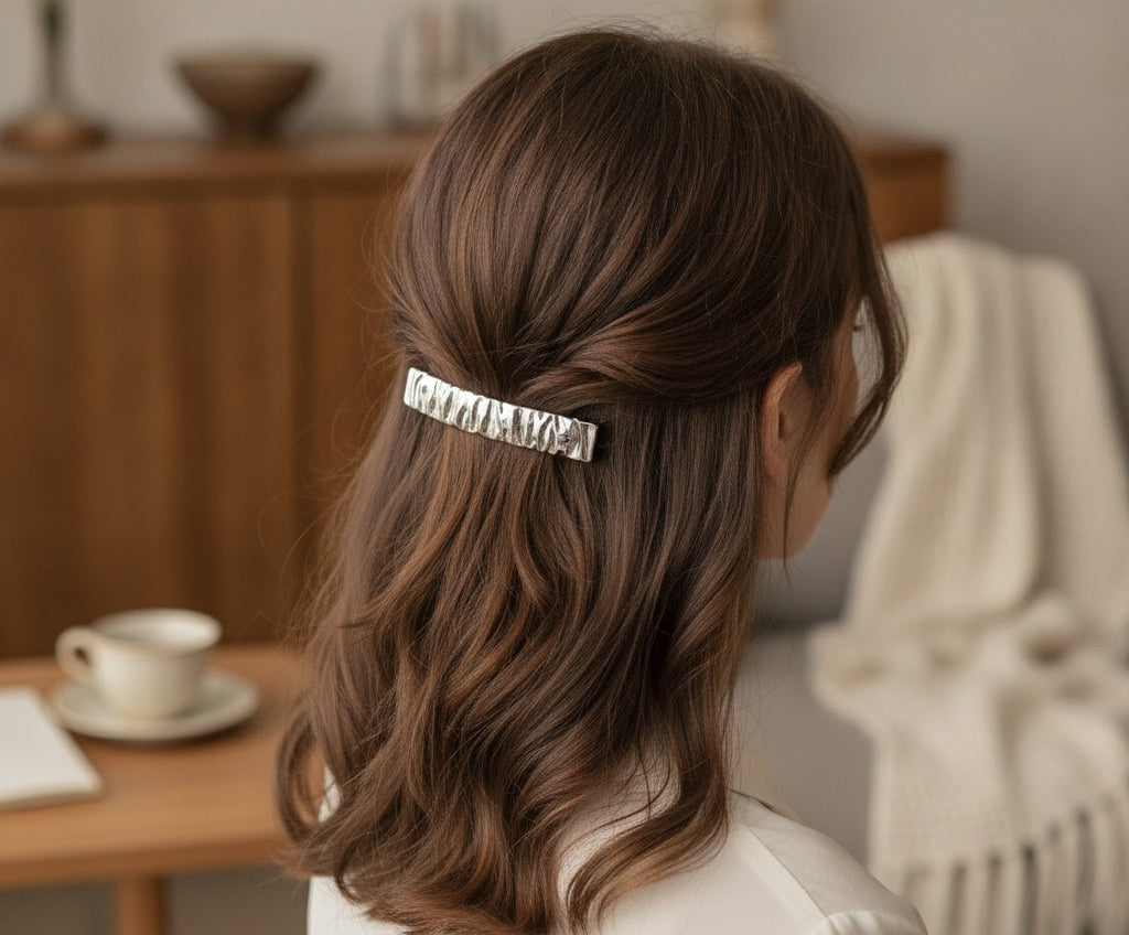 White Marbled Textured Hair Clip Barrette – hair accessories (view 2)