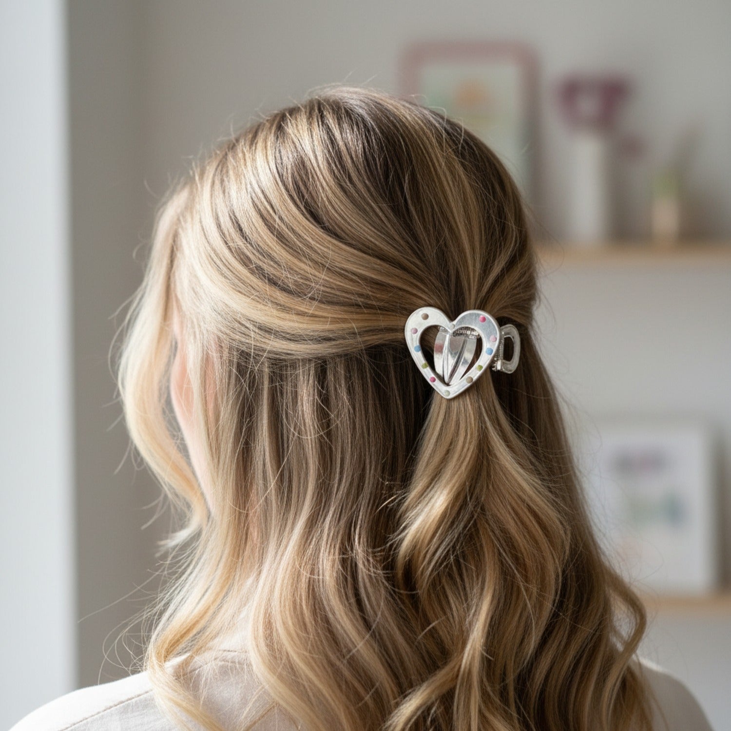 Heart Shaped Hair Clip With Colorful Beads