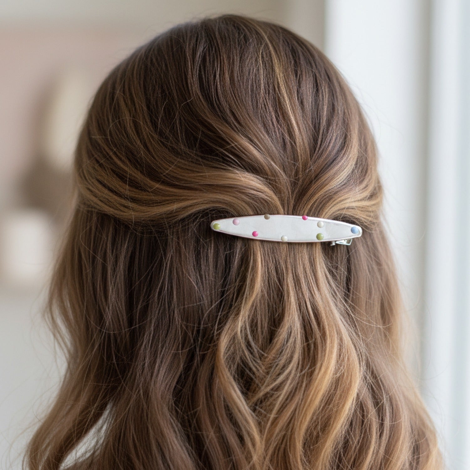 Colorful Beaded Metal Oval Hair Clip