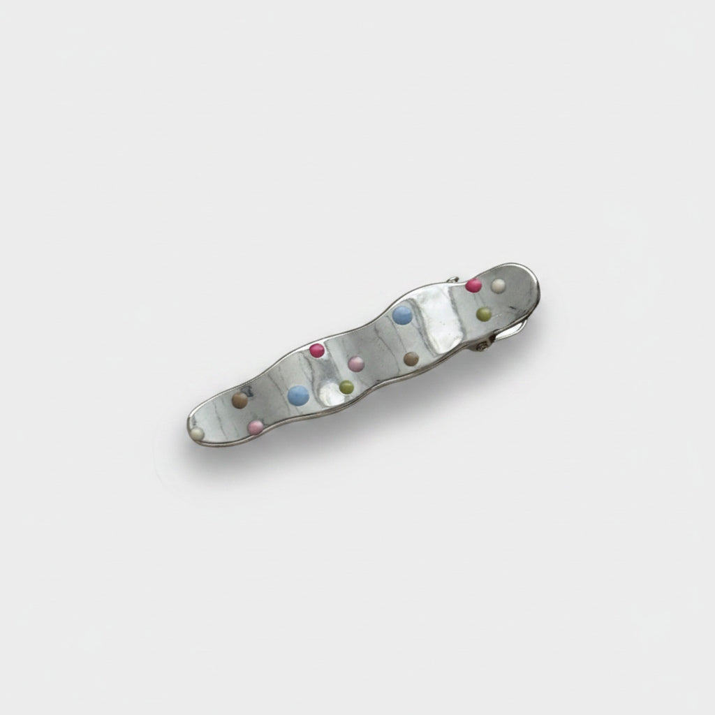 Colorful Beaded Hair Clip with Silver Metal Base