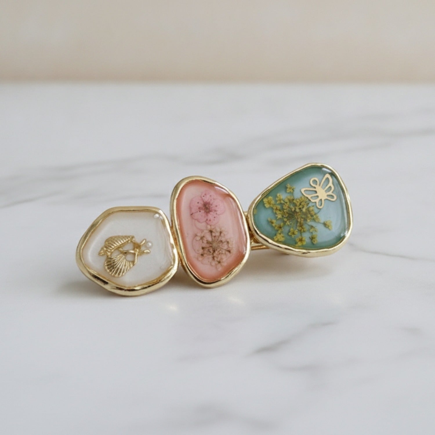 Pressed Flower Resin Hair Clip Set