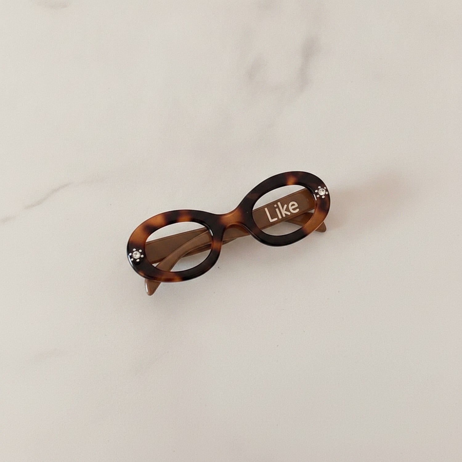 Brown Oval Sunglasses Hair Clip With Rhinestones