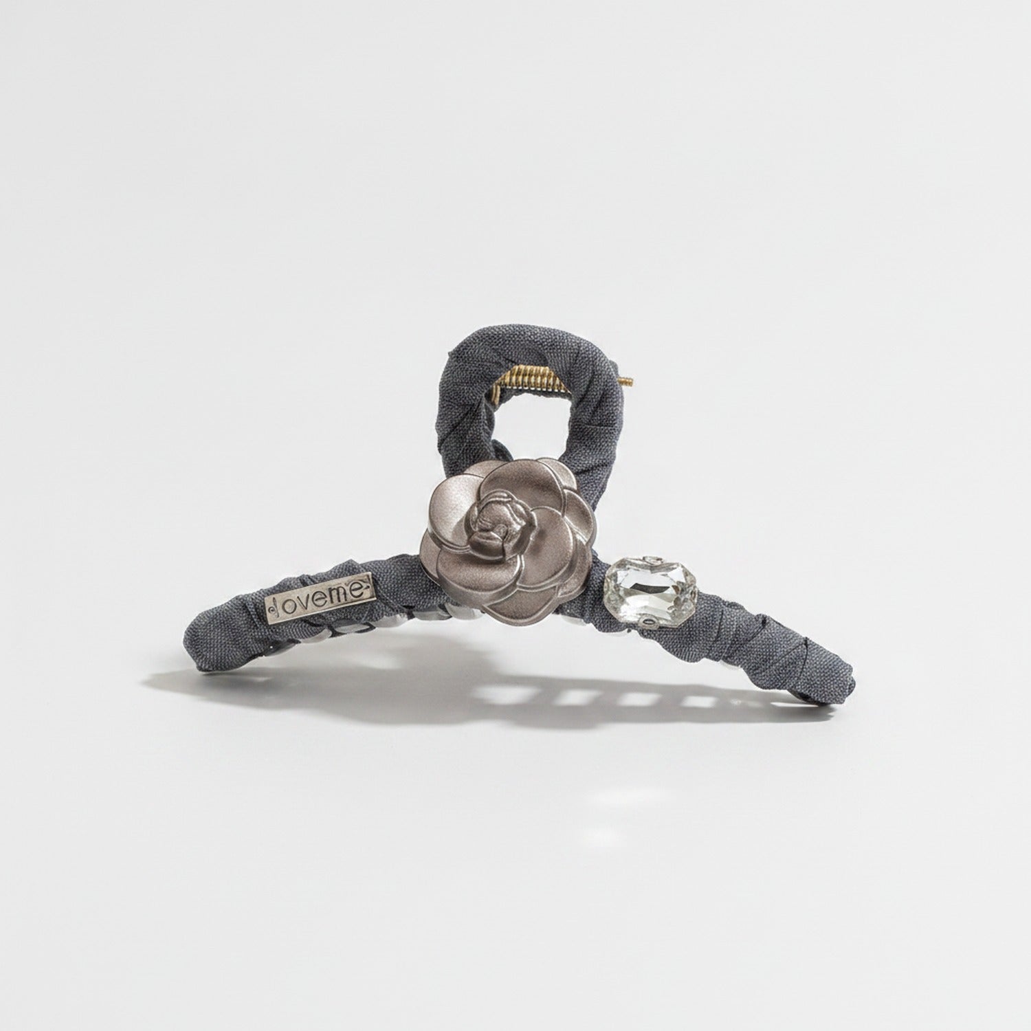 Gray Linen Hair Claw With Rose Charm